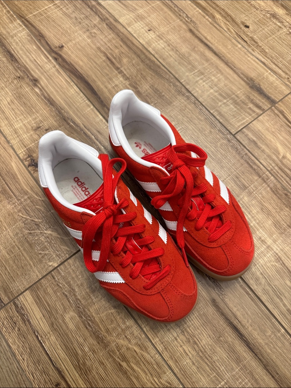 adidas gazelle Red Suede Sneakers with White Stripes